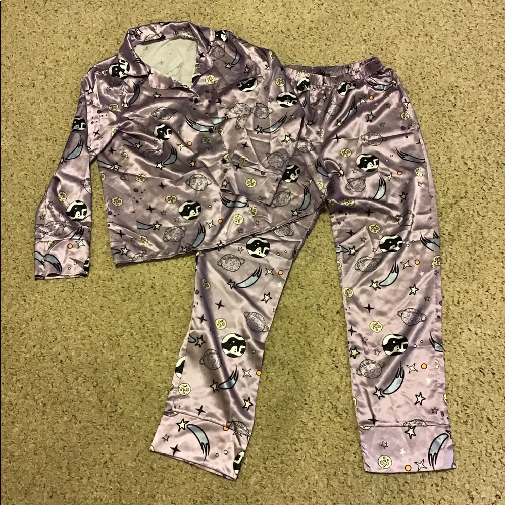NASTY GAL 2PC PAJAMAS SET SZ 6 CELESTIAL POLY PANTS TOP EUC